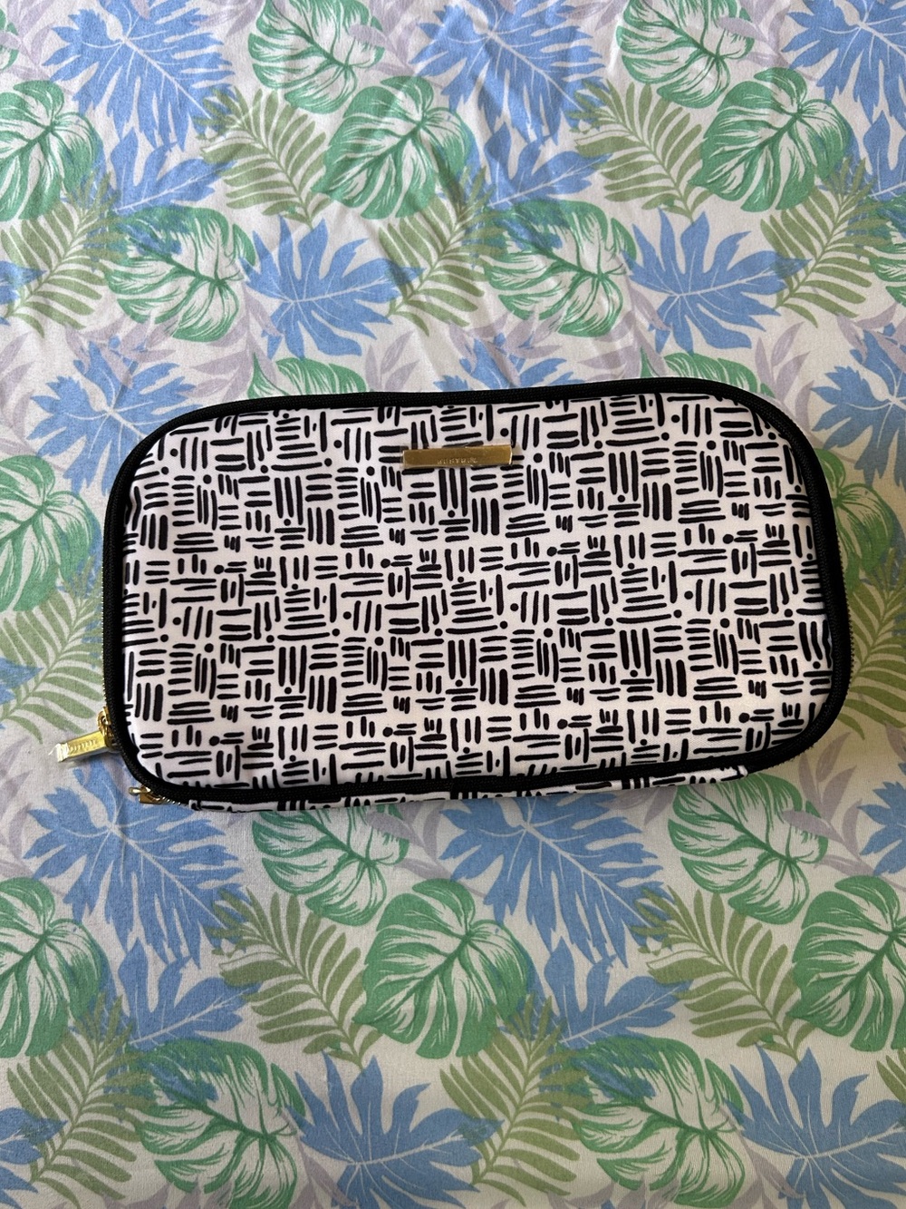 Kestrel Black & White Geometric Double Zip Travel Cosmetic Case Organizer